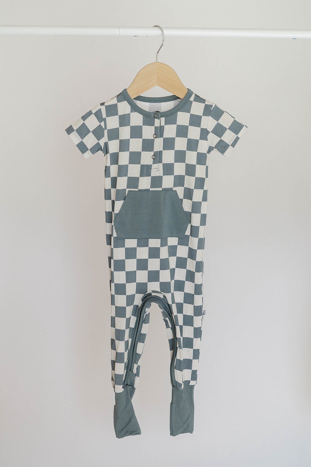 Checkered Short Sleeve Romper- Sea Blue - Jettson Cole