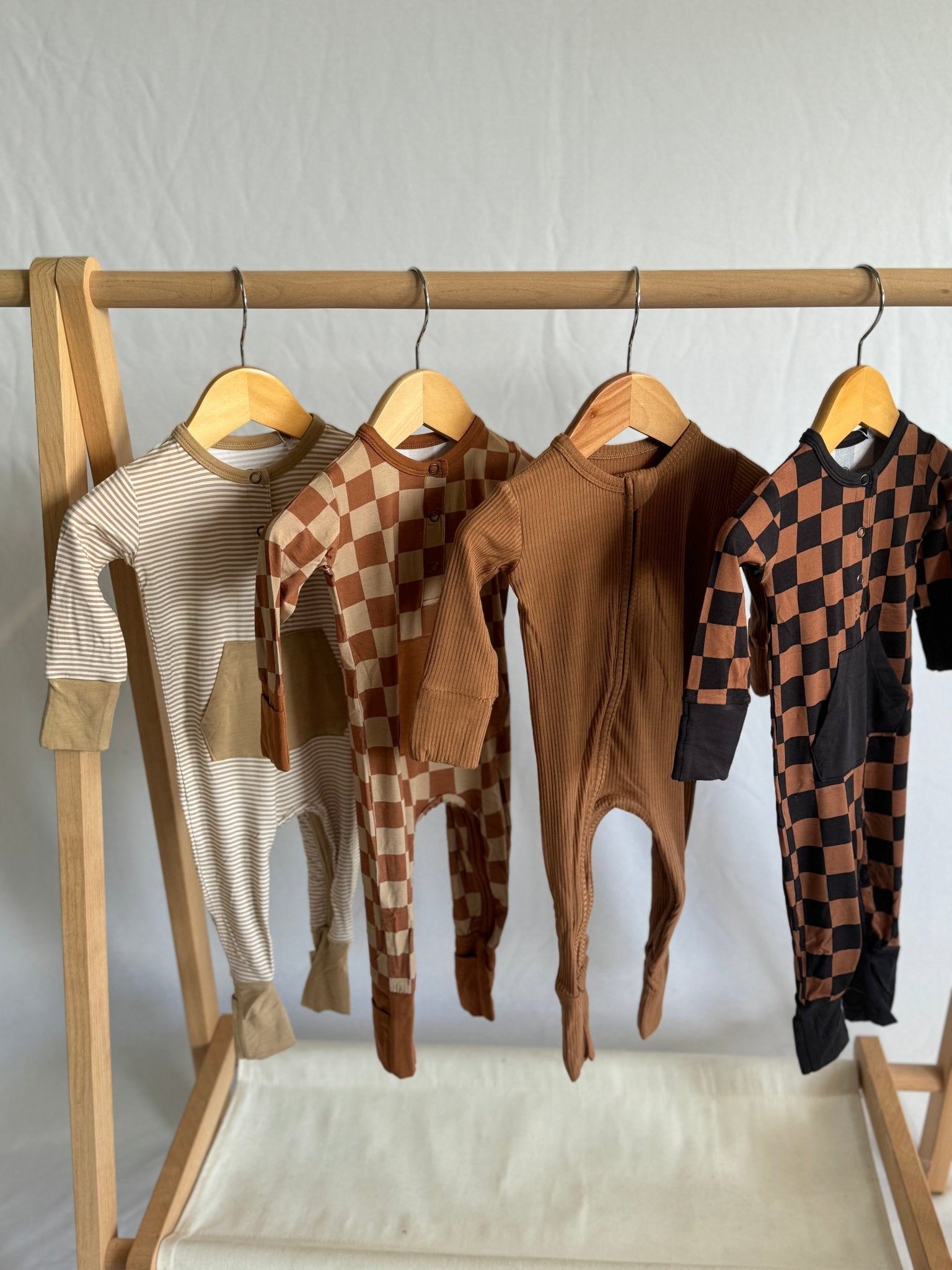 Black & Chocolate Checkered Long Sleeve Romper - Jettson Cole