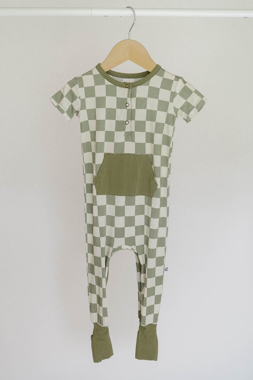 Checkered Short Sleeve Romper- Sage - Jettson Cole