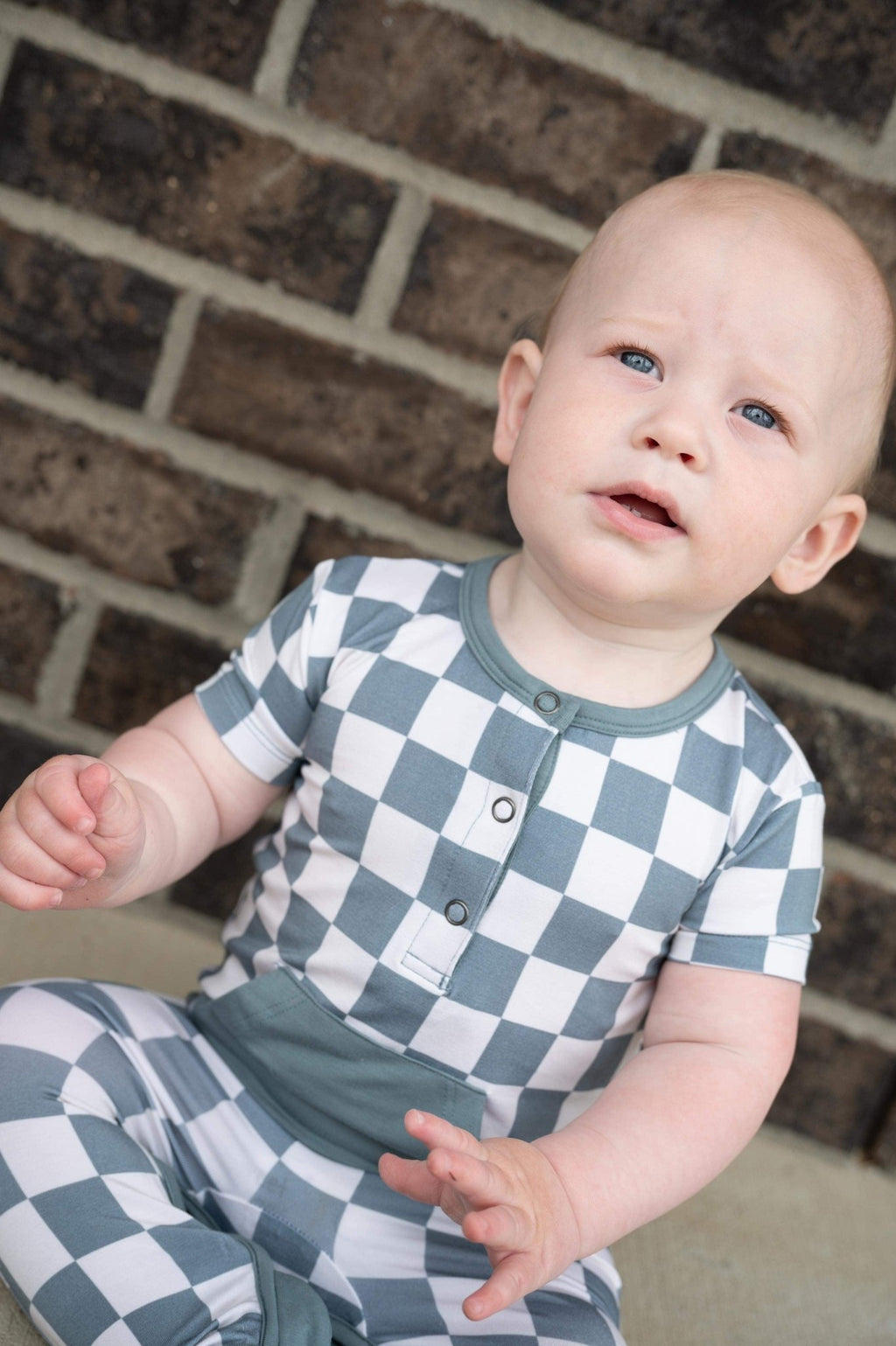 Checkered Short Sleeve Romper - Sea Blue - Jettson Cole