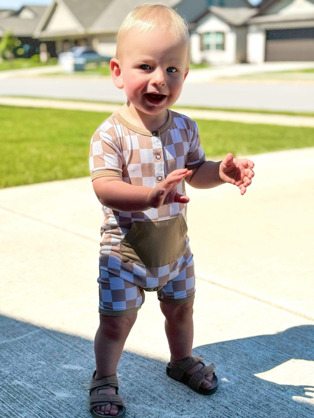 Checkered Shorty Romper - Desert tan - Jettson Cole