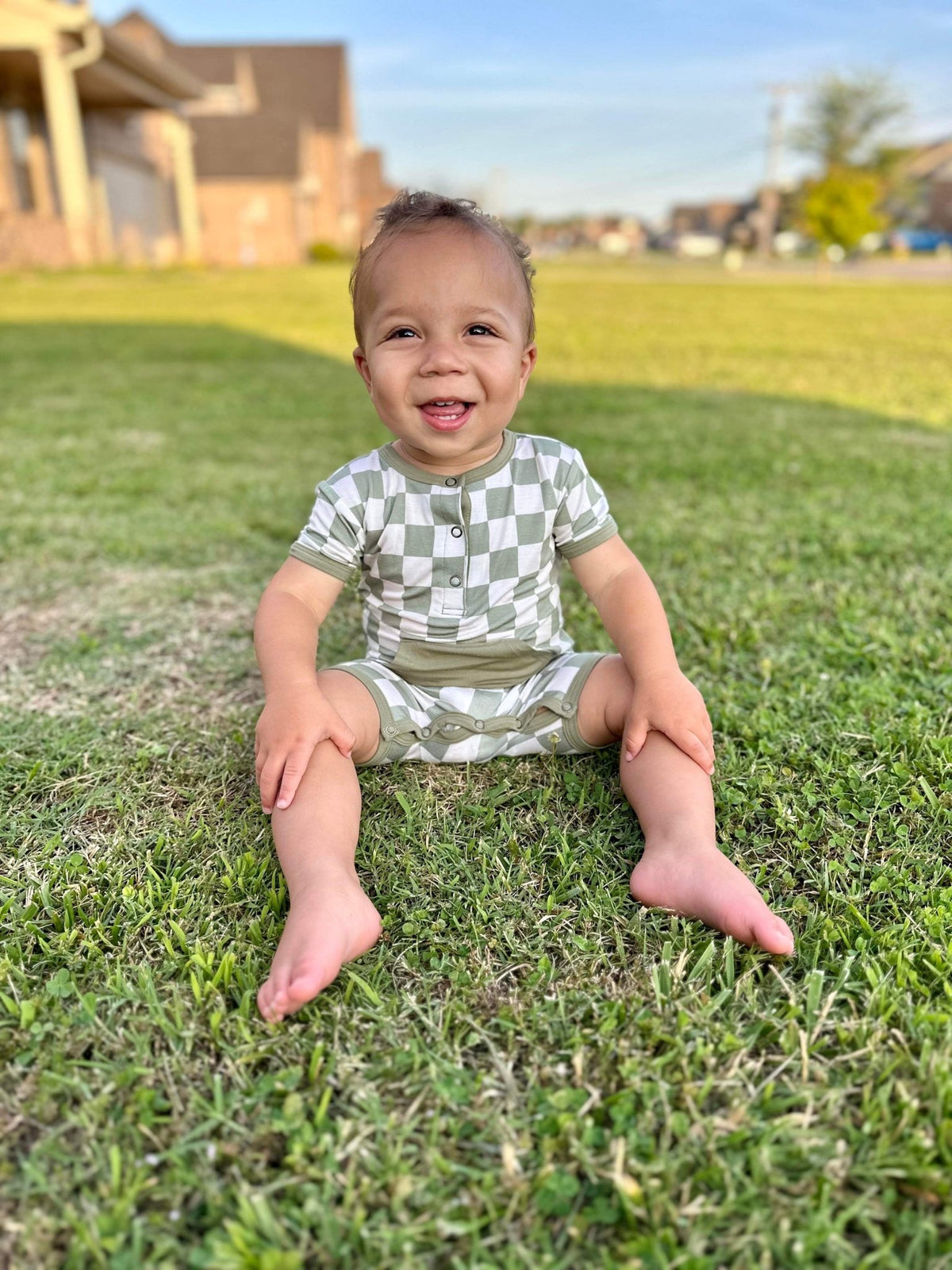 Checkered Shorty Romper - Sage - Jettson Cole