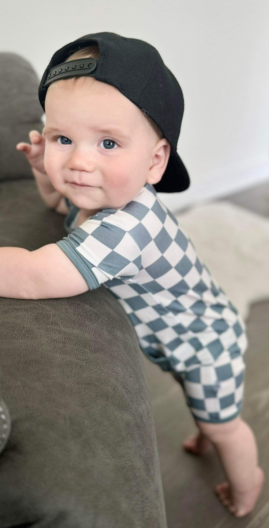 Checkered Shorty Romper - Sea Blue - Jettson Cole
