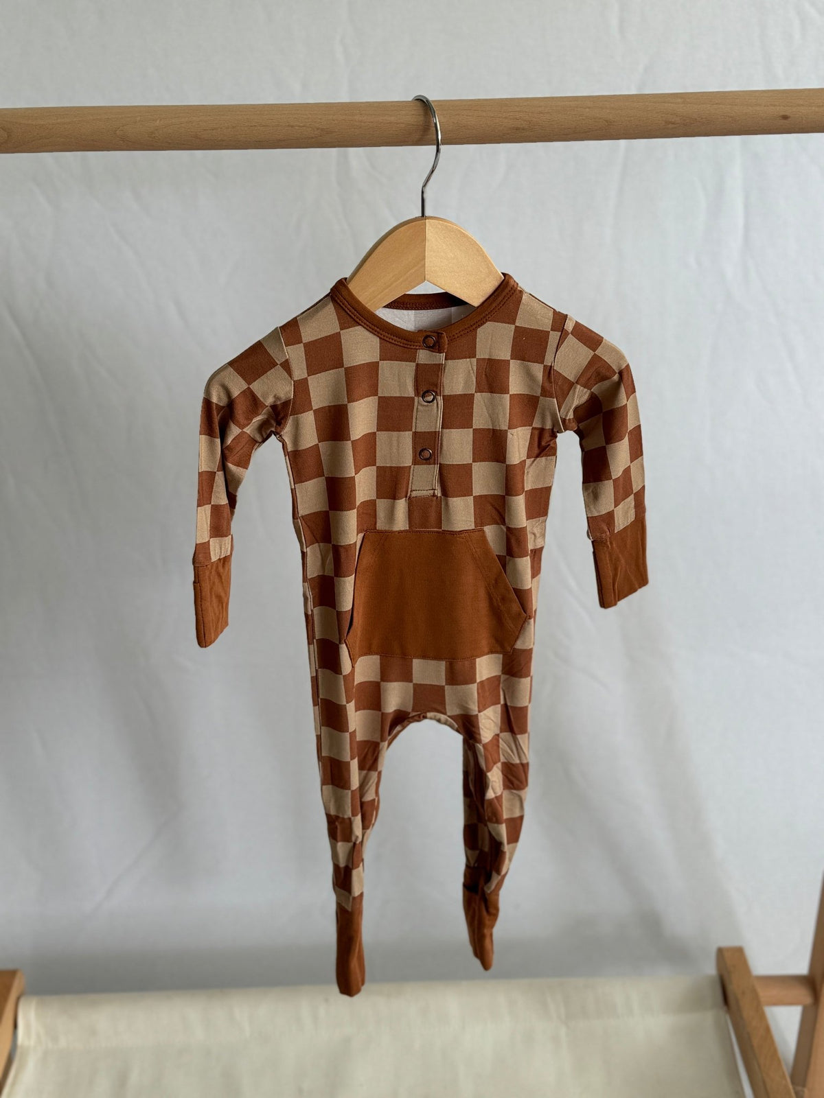 Chocolate & Tan Checkered Long Sleeve Romper - Jettson Cole